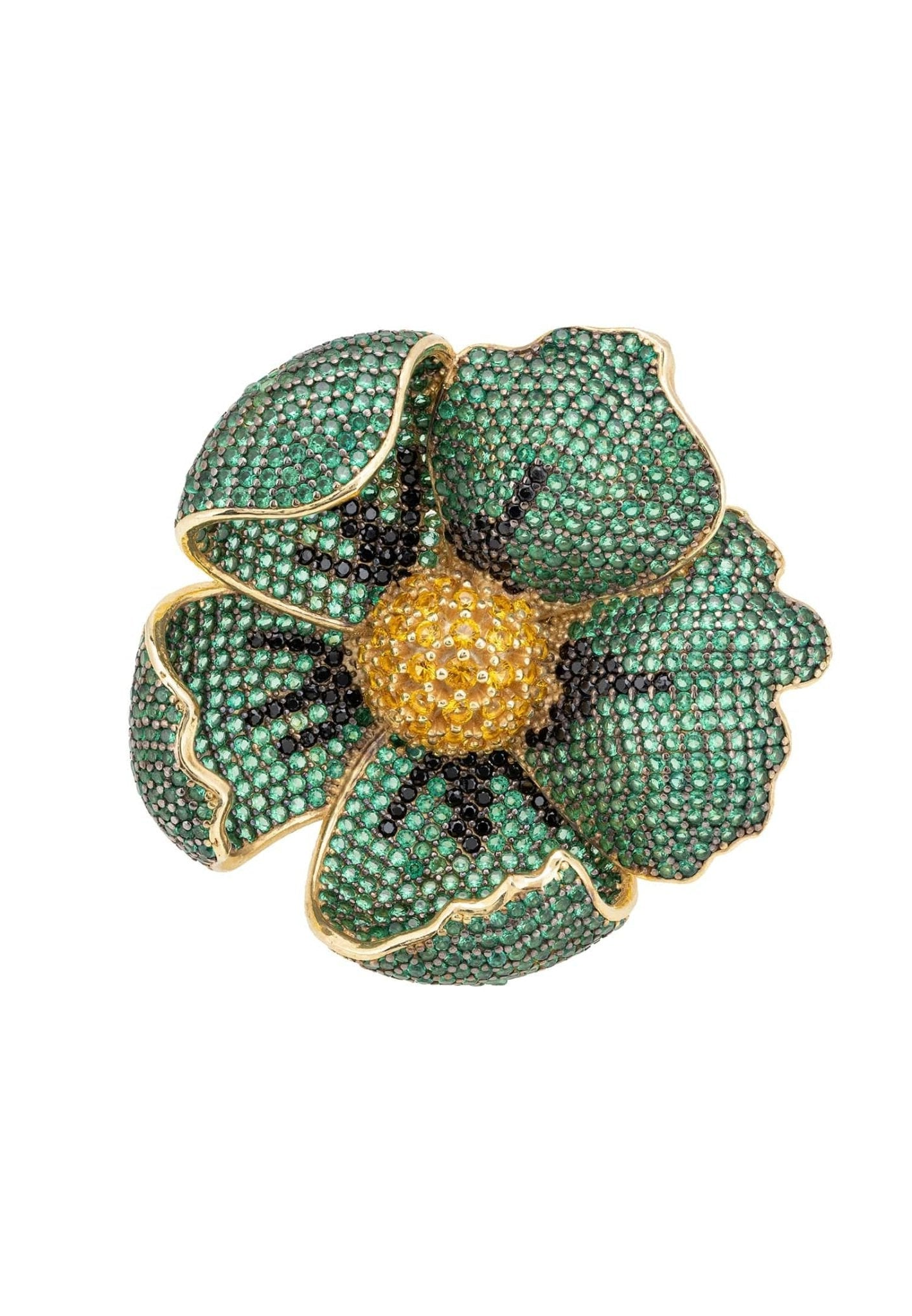 Poppy Flower Green Ring Gold