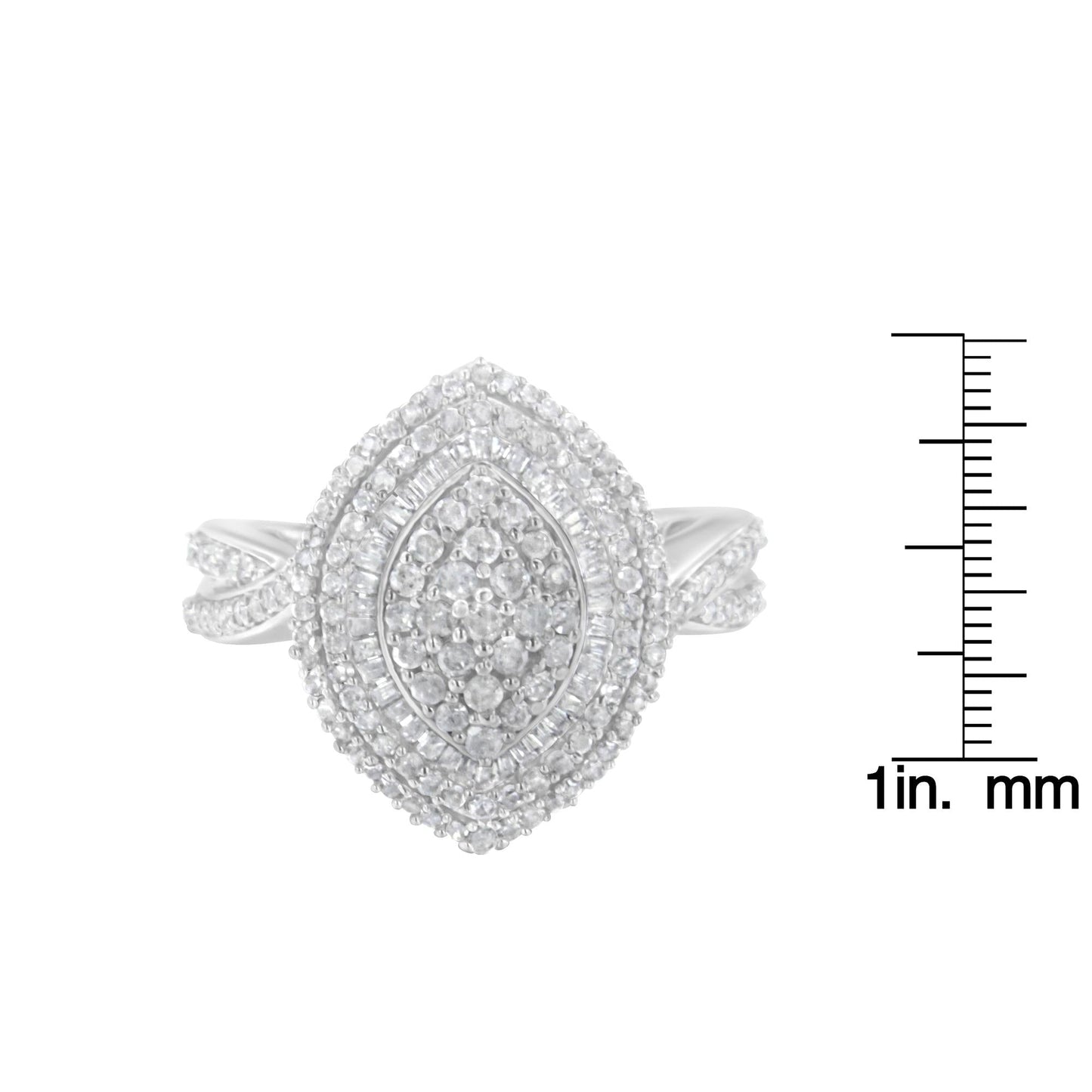 Round & Baguette-Cut Diamond Marquise-Shaped Triple Stepped Halo Cocktail Ring