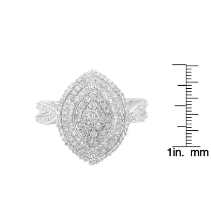 Round & Baguette-Cut Diamond Marquise-Shaped Triple Stepped Halo Cocktail Ring