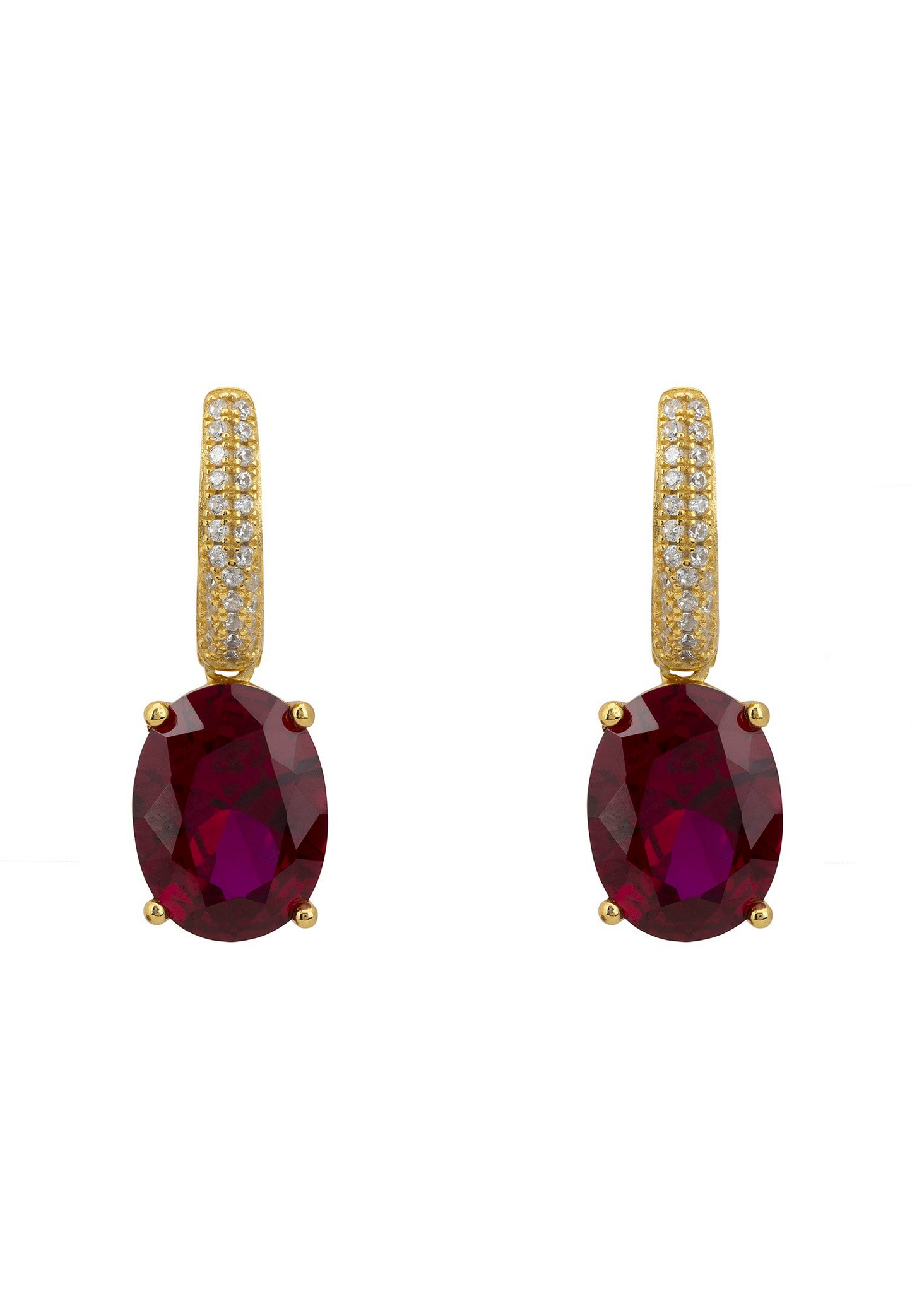 Ruby Oval Drop Earrings Gold