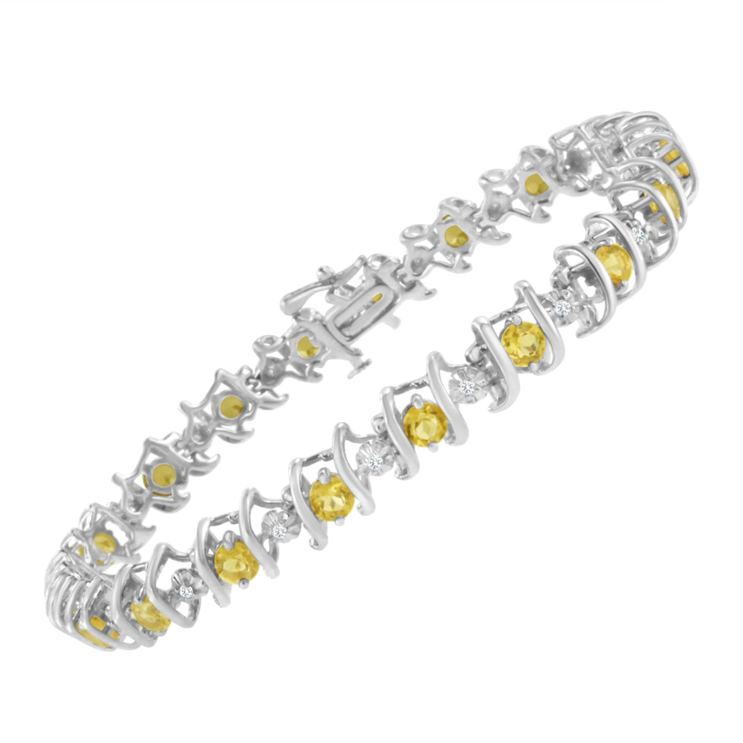 Silver Lab-Grown Birthstone and 1/6 Cttw Round Diamond Tennis Bracelet