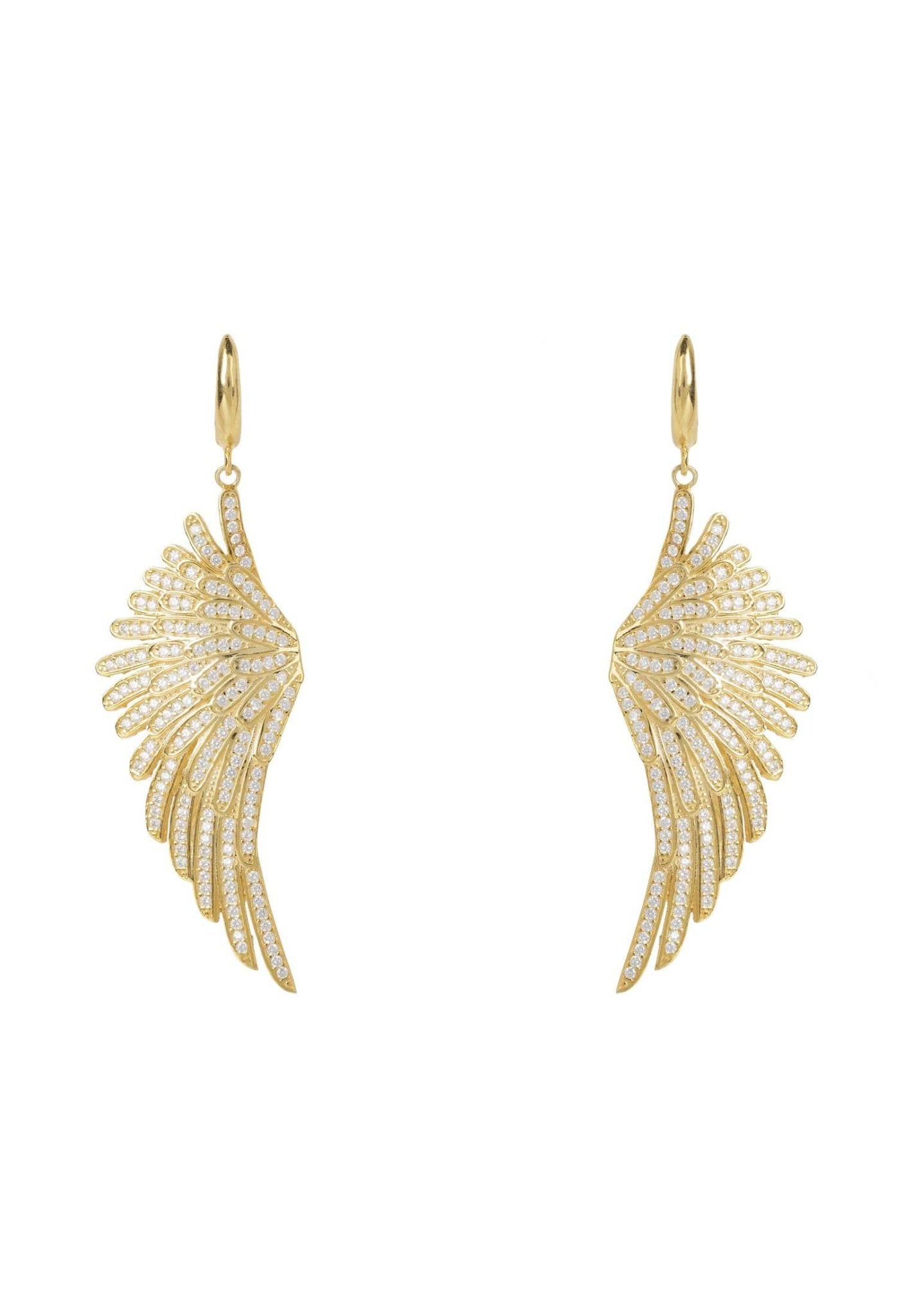 Gold angel wing earrings with cubic zirconia