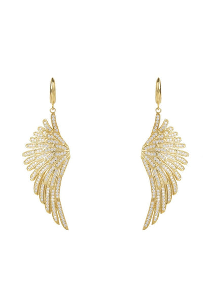 Gold angel wing earrings with cubic zirconia