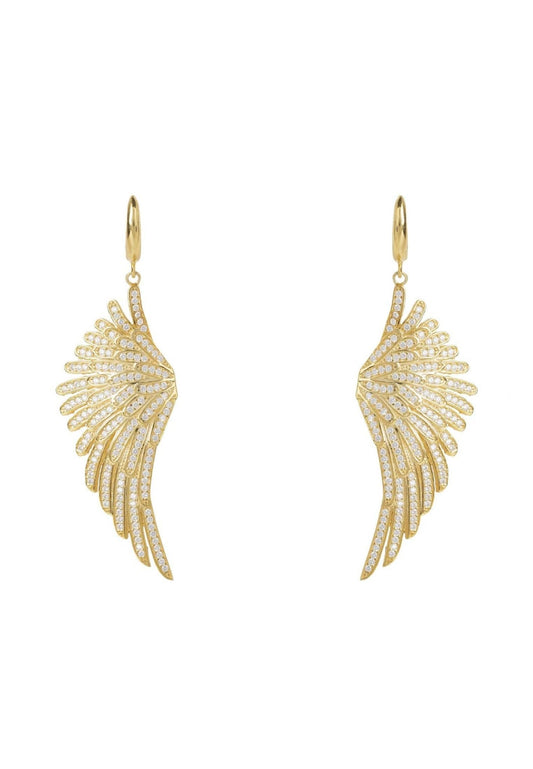 Gold angel wing earrings with cubic zirconia