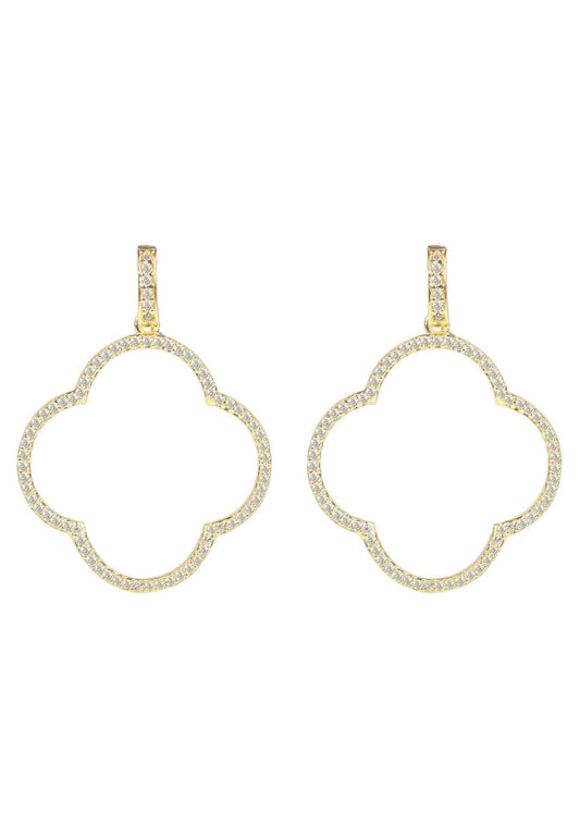 Open Clover Large Drop Earrings with White CZ