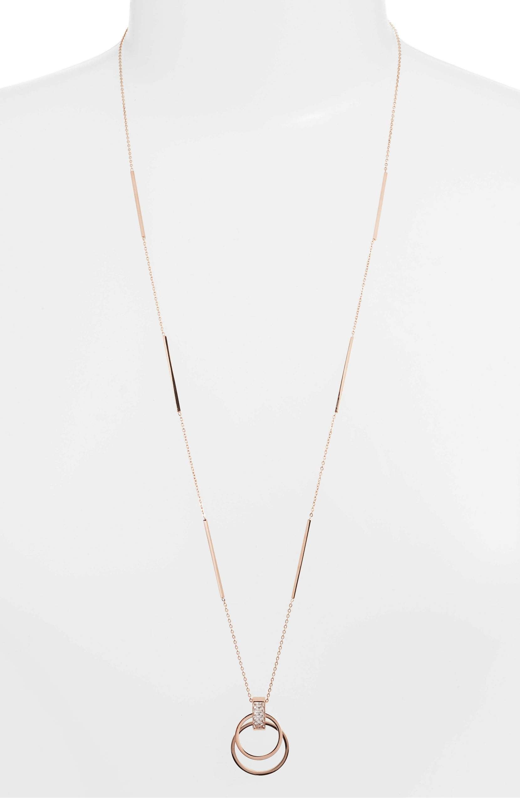 Elegant gold bar chain necklace with crystal open pendant