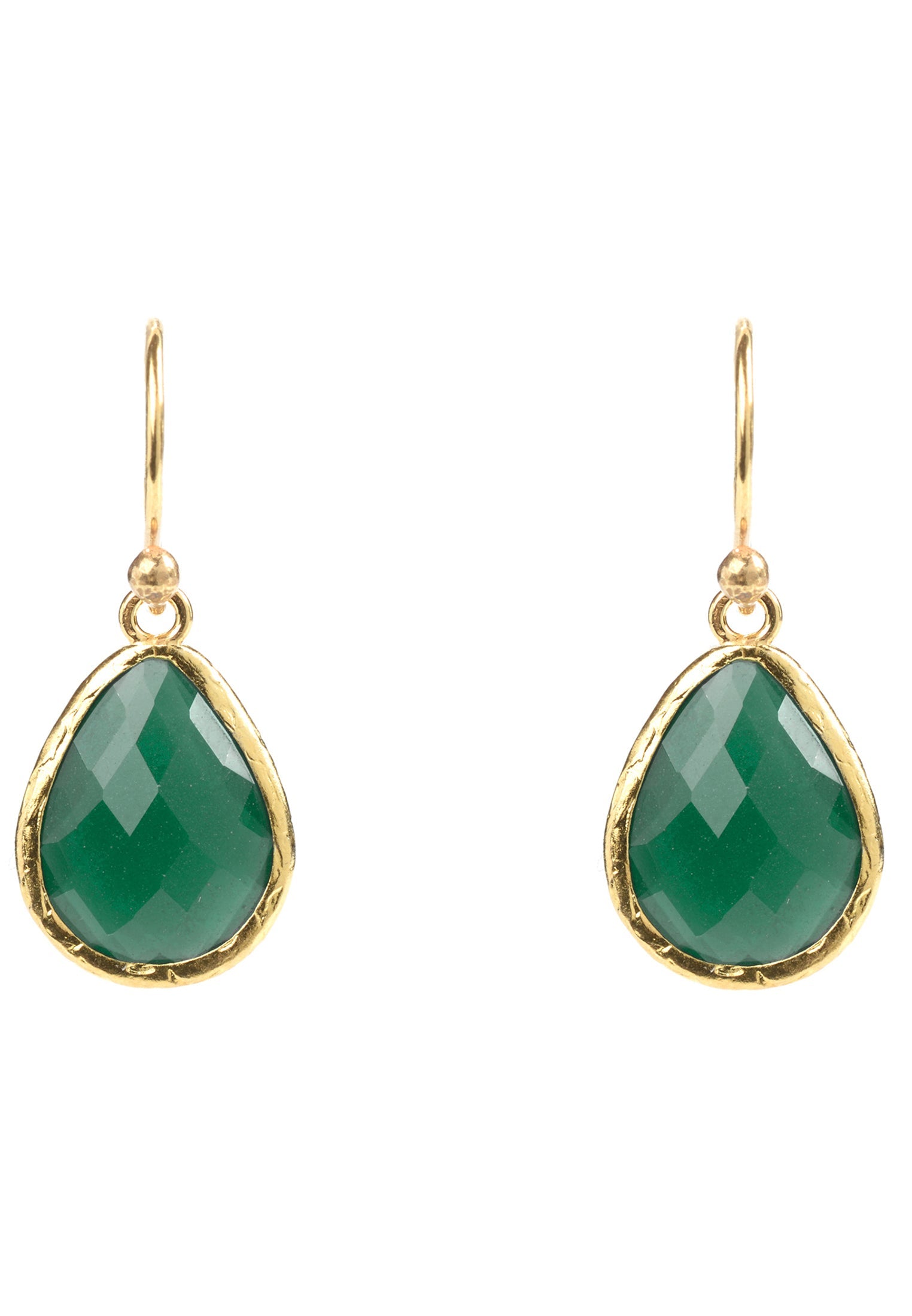 Gold drop earrings with green onyx teardrop design