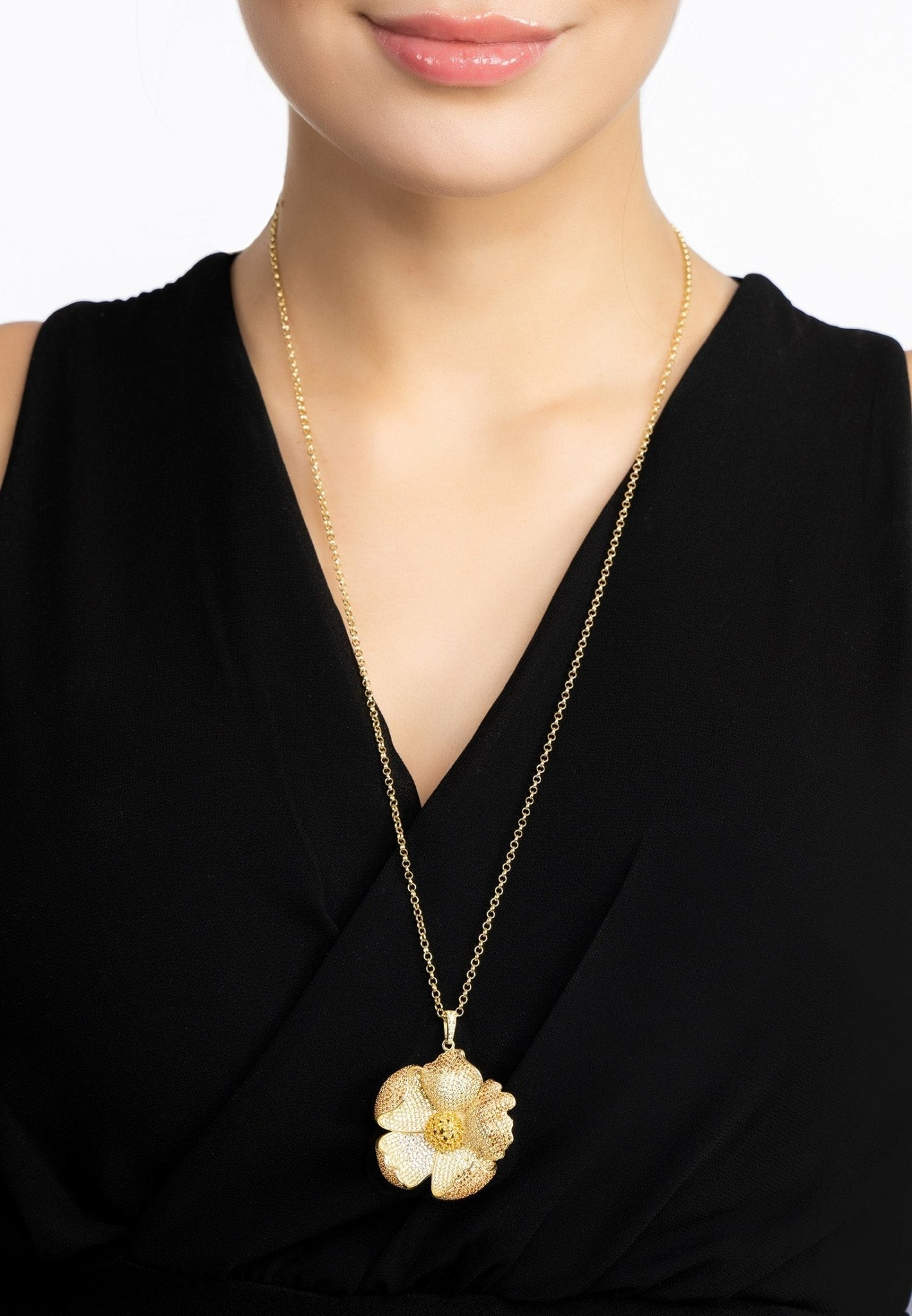 Poppy Pendant Necklace Gold Lemon Cz