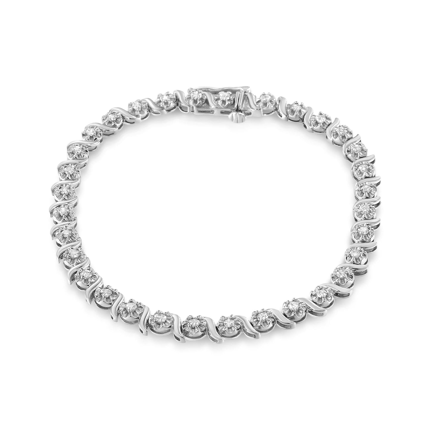 Diamond Spiral Wave Curved-Link 7" Tennis Bracelet