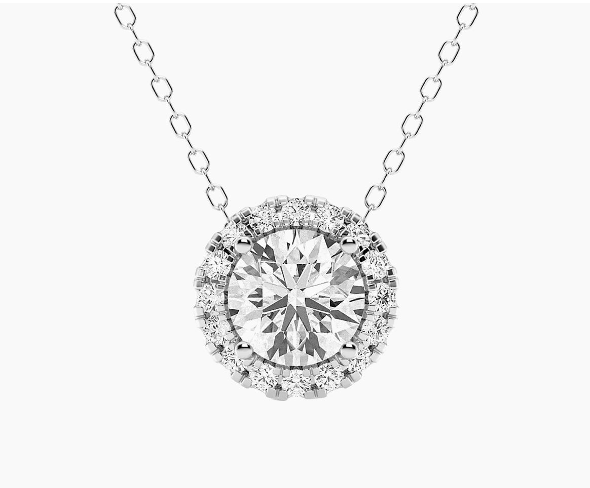 Lab-Grown Diamond Halo Pendant Necklace in 14kt White Gold