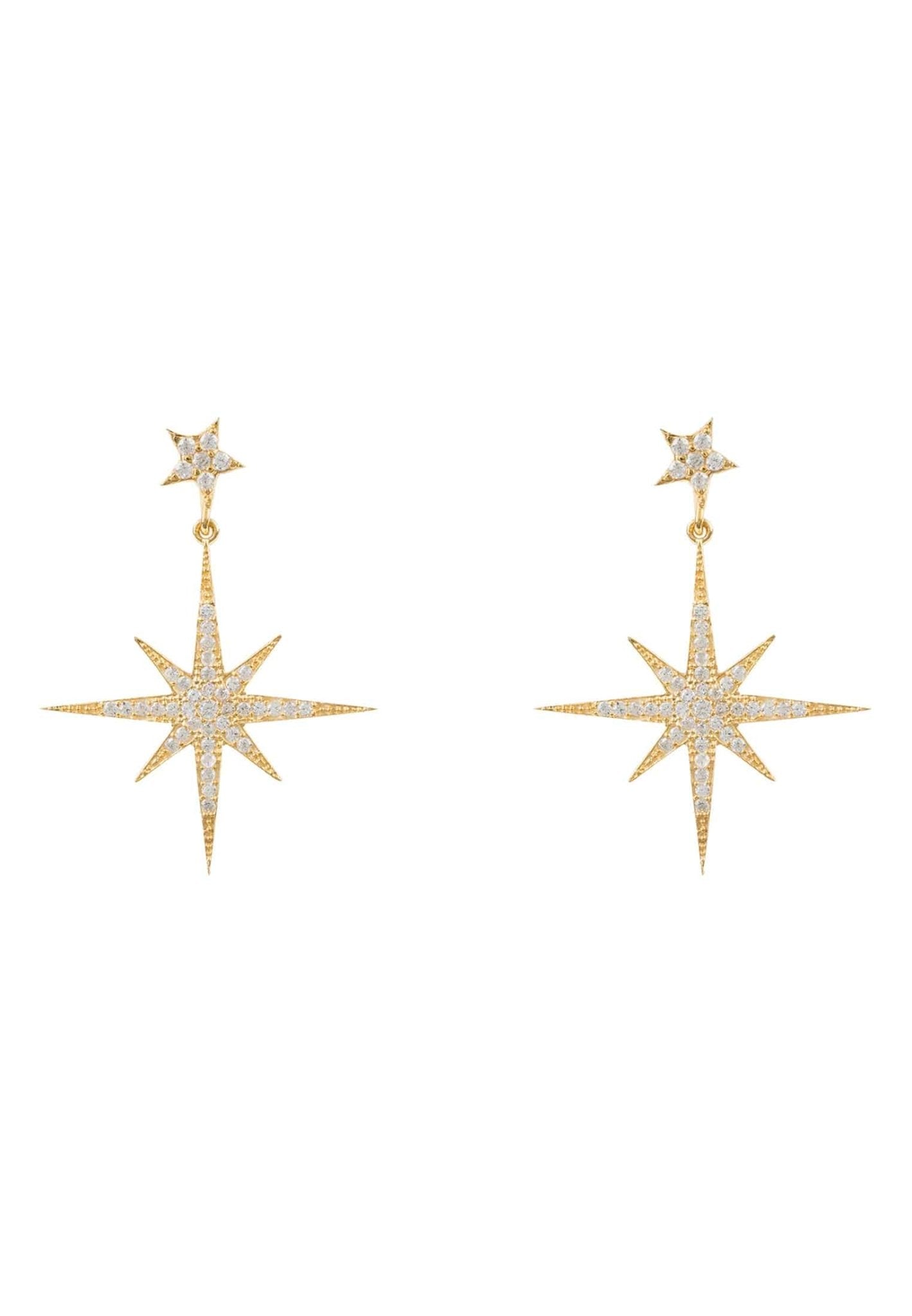 Gold Starburst Earrings with Cubic Zirconia