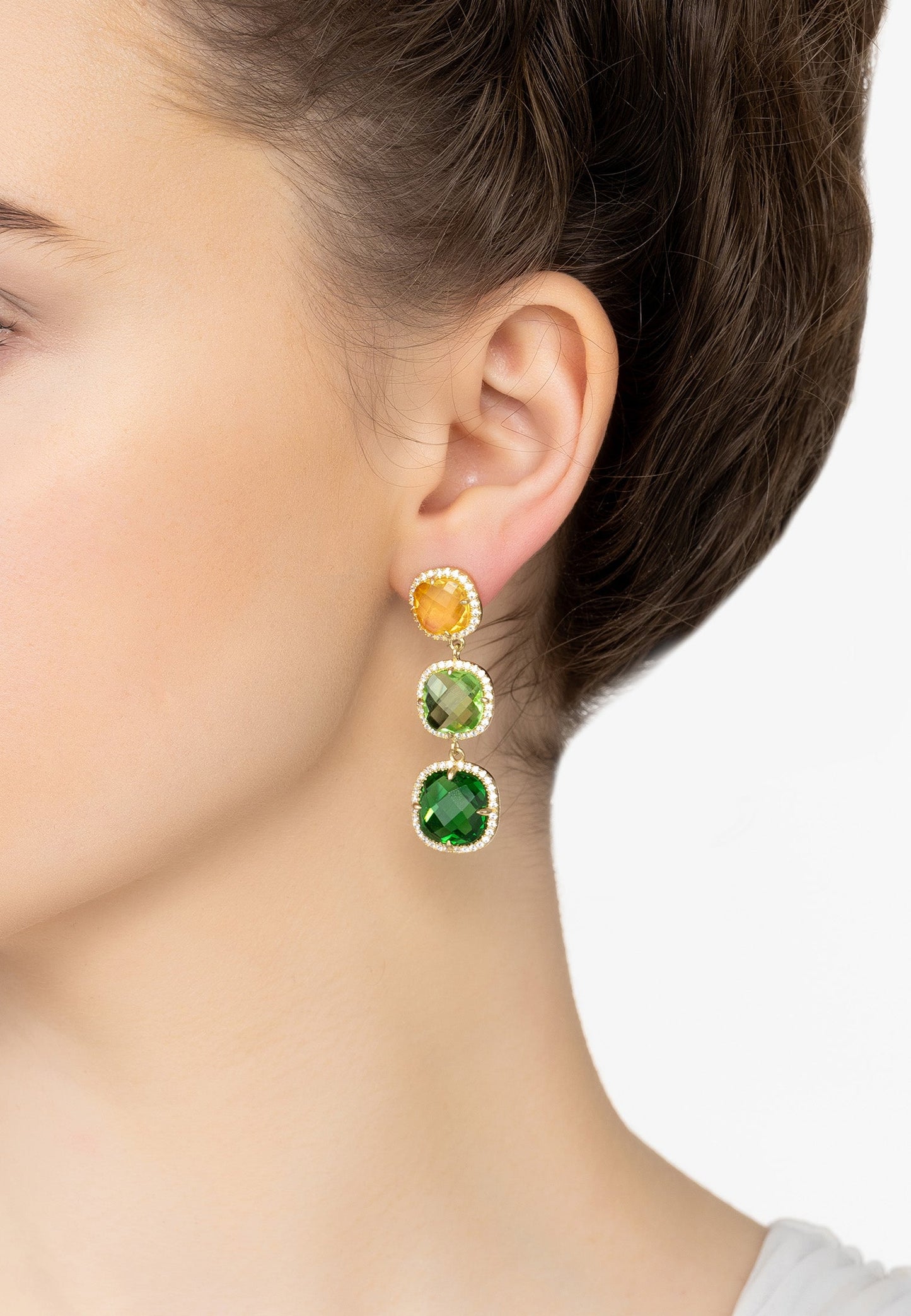 Gold Green Citrus Gemstone Drop Earrings