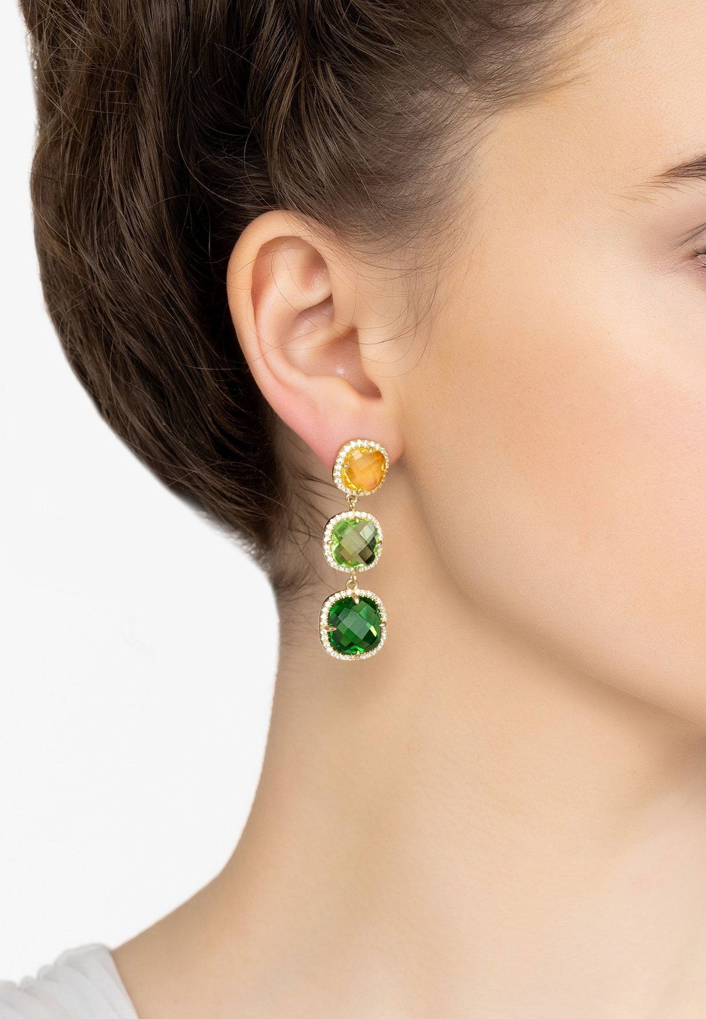 Gold Green Citrus Gemstone Drop Earrings