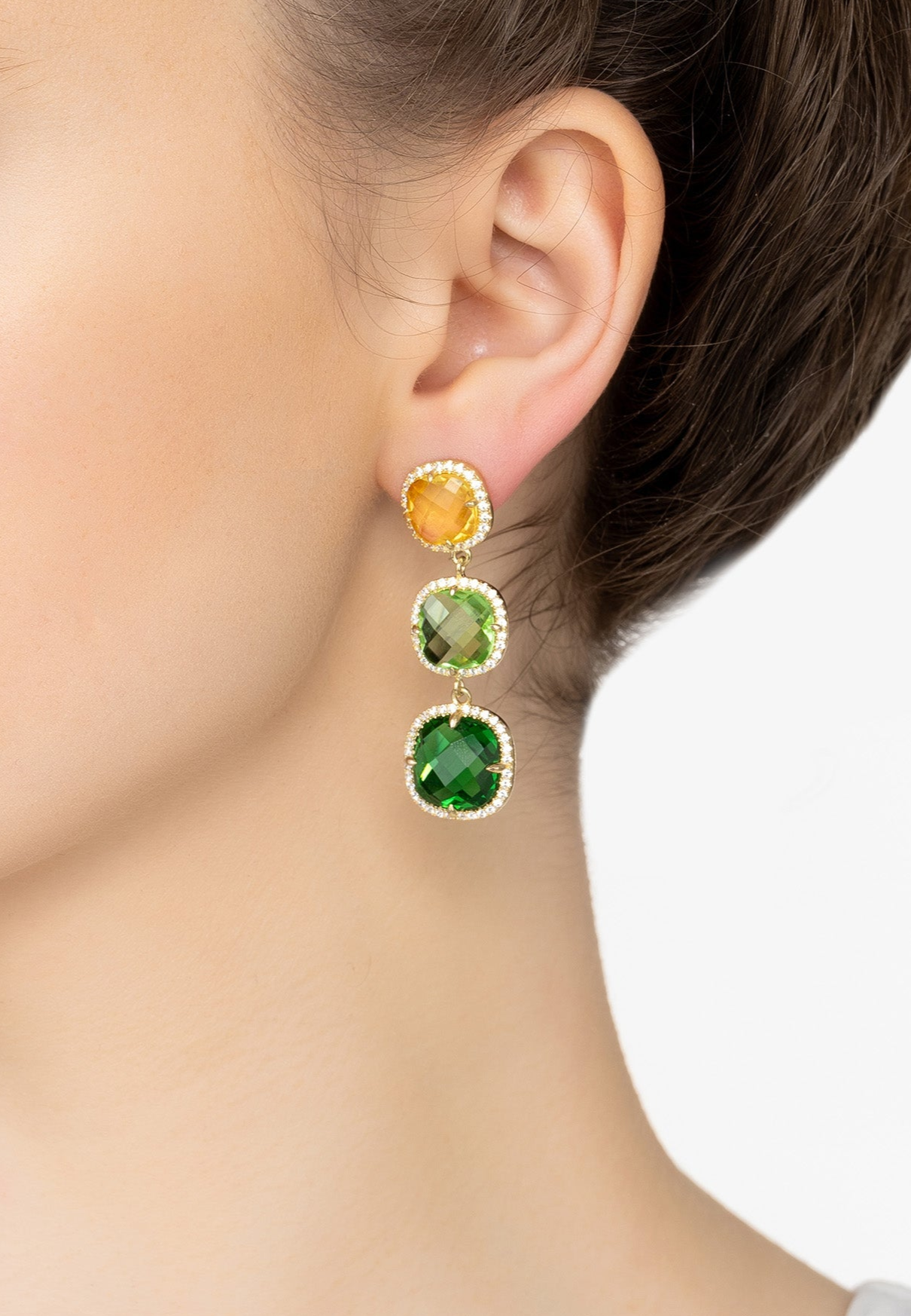 Gold Green Citrus Gemstone Drop Earrings