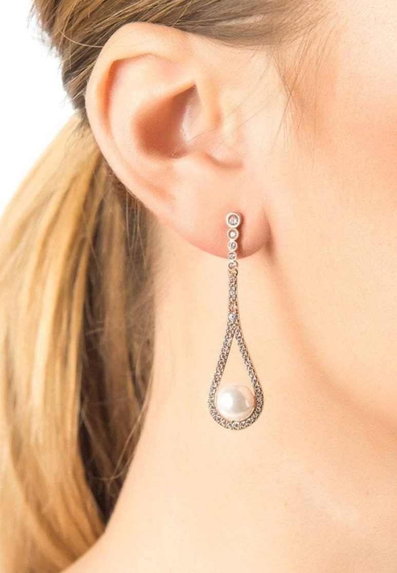 Cradled Pearl Drop Earrings