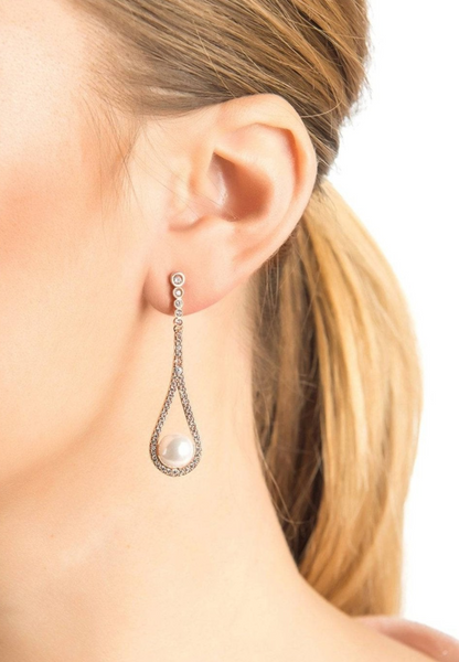 Cradled Pearl Drop Earrings