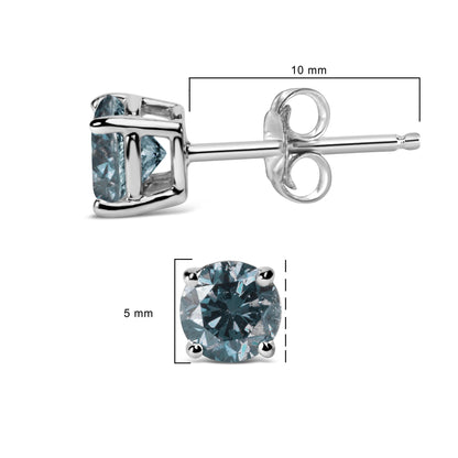 Round Brilliant Cut Lab Grown Blue Diamond 4-Prong Classic Solitaire Studs