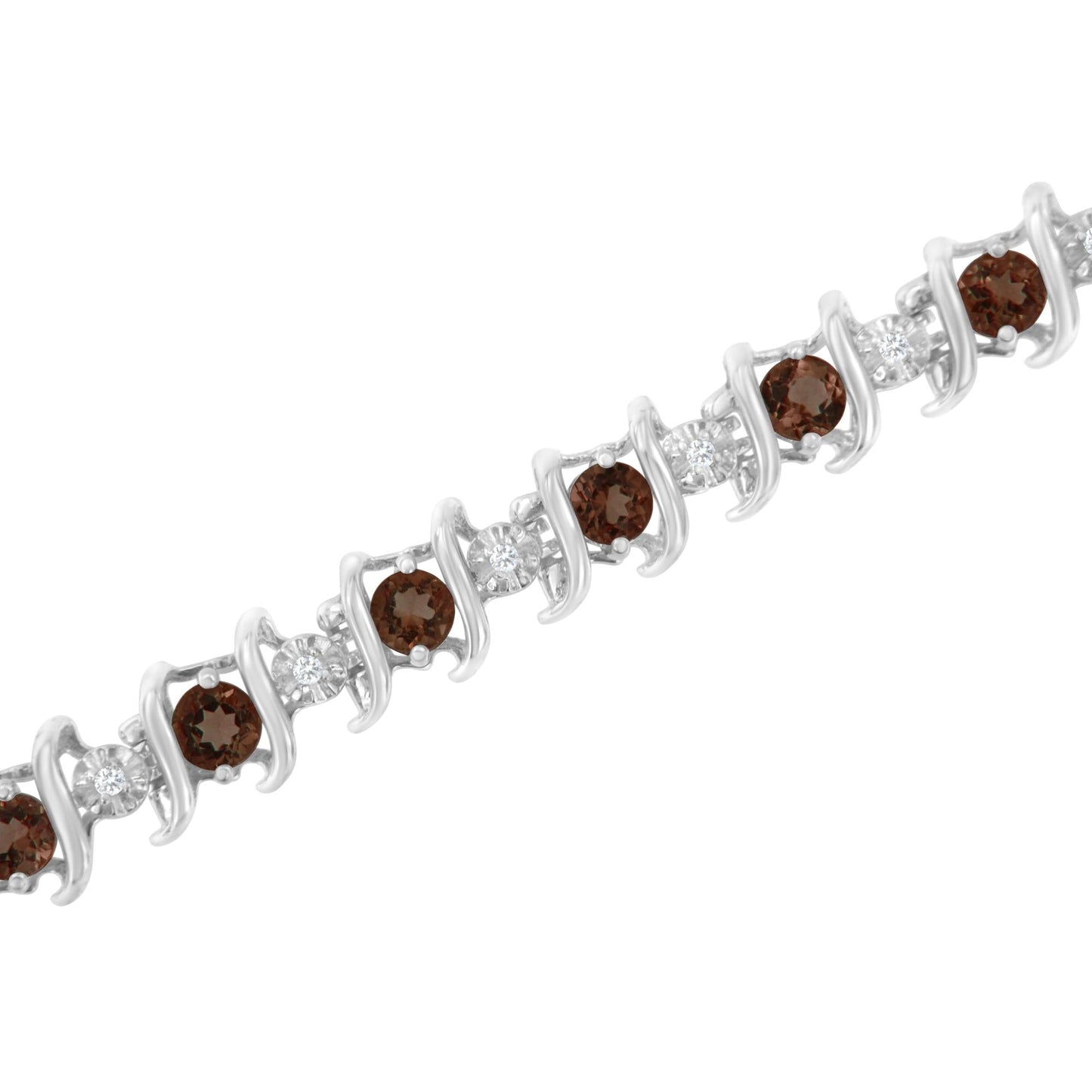 Silver Lab-Grown Birthstone and 1/6 Cttw Round Diamond Tennis Bracelet