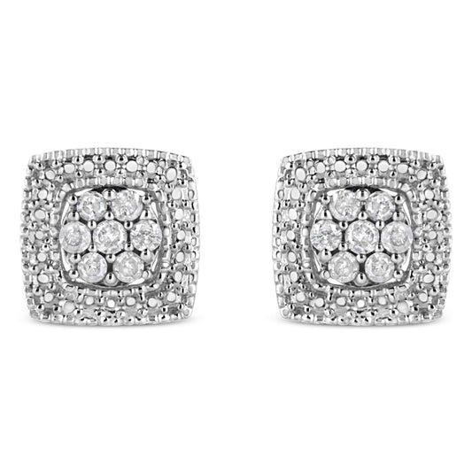 Diamond Milgrain Square Shape Stud Earrings