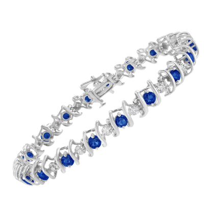 Silver Lab-Grown Birthstone and 1/6 Cttw Round Diamond Tennis Bracelet