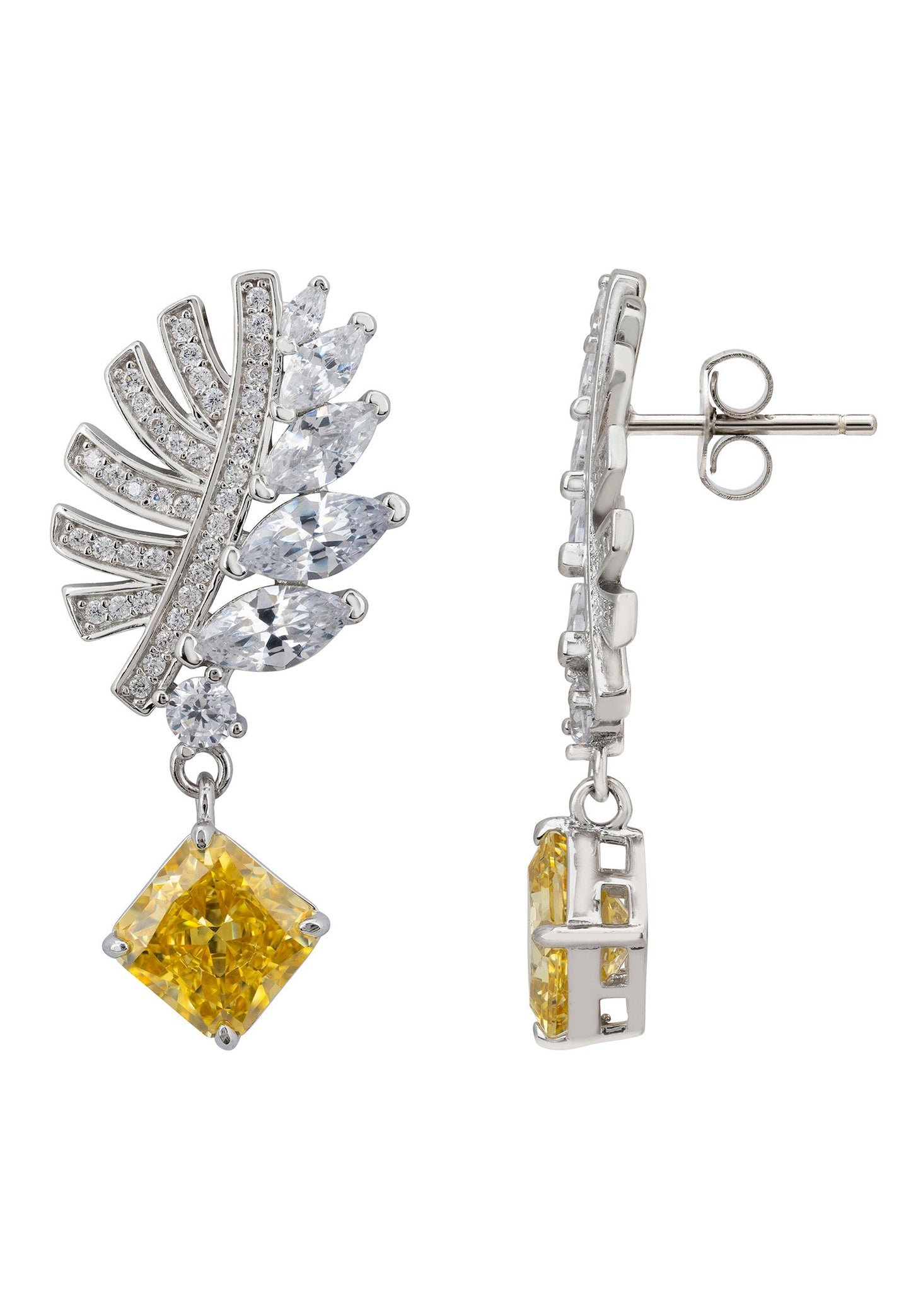 Yellow Topaz Palm Leaf Drop Earrings