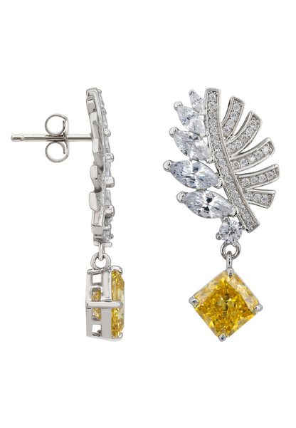 Yellow Topaz Palm Leaf Drop Earrings