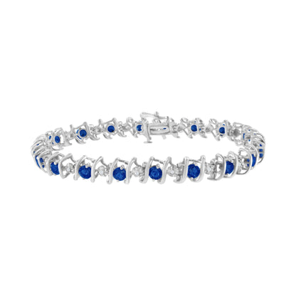 Silver Lab-Grown Birthstone and 1/6 Cttw Round Diamond Tennis Bracelet