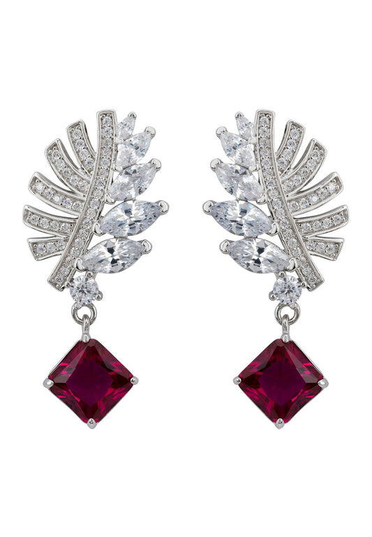 Ruby Palm Leaf Drop Earrings