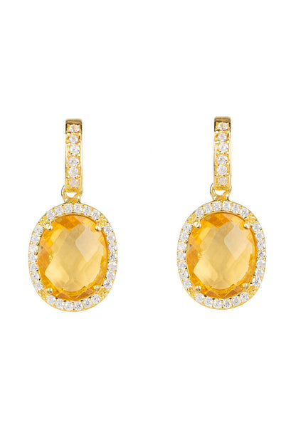 Gold Citrine Hydro Oval Gemstone Drop Earrings