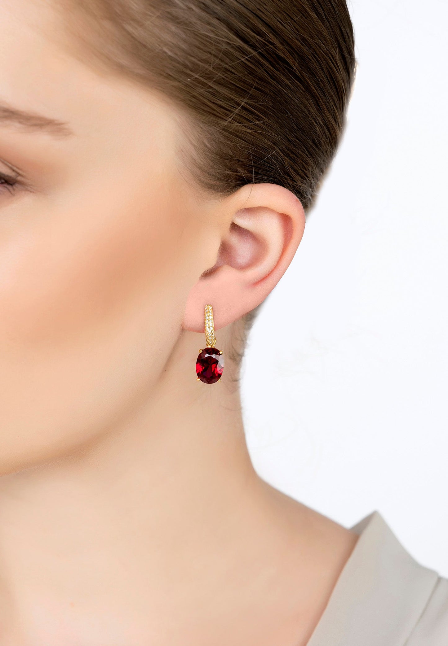 Ruby Oval Drop Earrings Gold