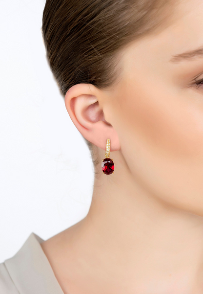 Ruby Oval Drop Earrings Gold