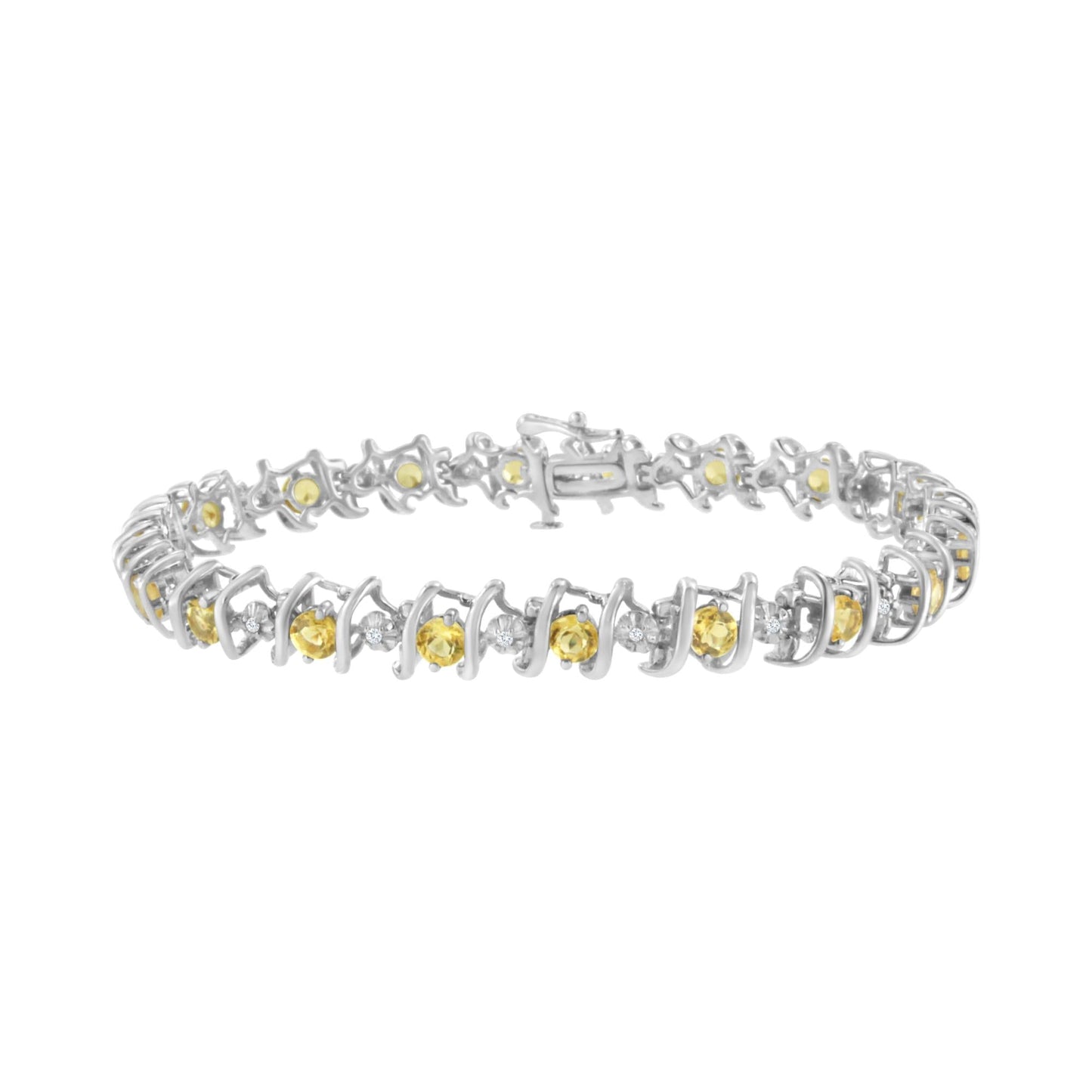 Silver Lab-Grown Birthstone and 1/6 Cttw Round Diamond Tennis Bracelet