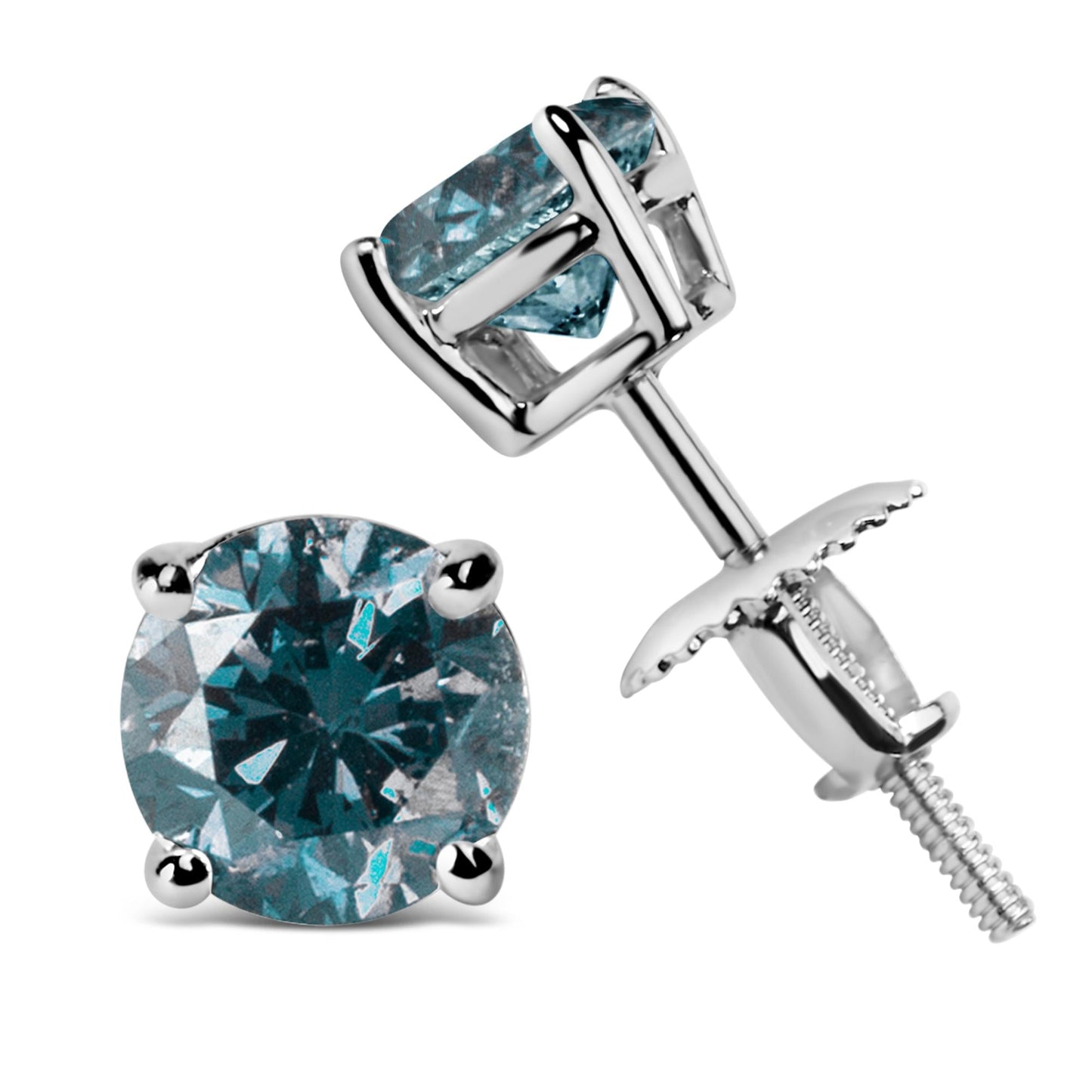 Round Brilliant Cut Lab Grown Blue Diamond 4-Prong Classic Solitaire Studs