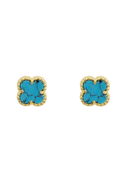 Turquoise Clover Gold Studs