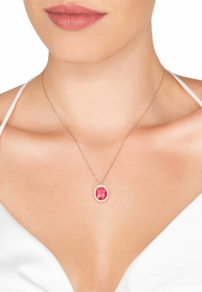 Pink Tourmaline Oval Gemstone Pendant Necklace