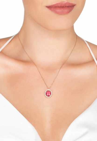 Pink Tourmaline Oval Gemstone Pendant Necklace