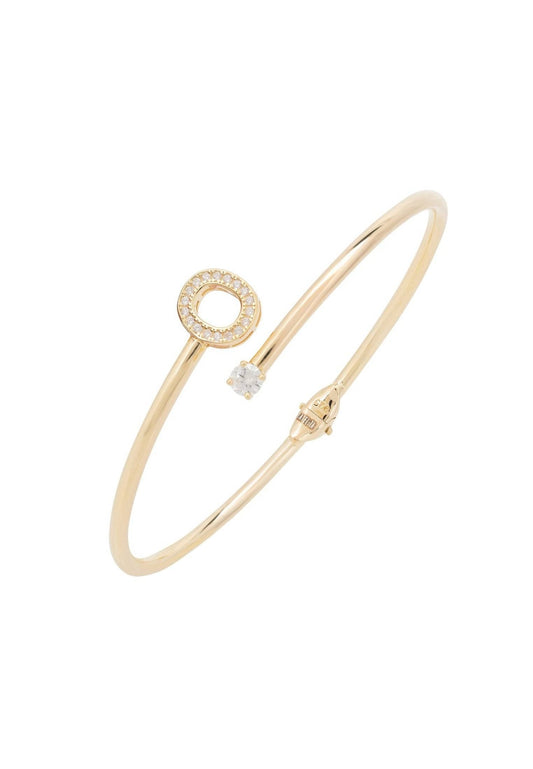 Gold Initial Bangle with cubic zirconia accents