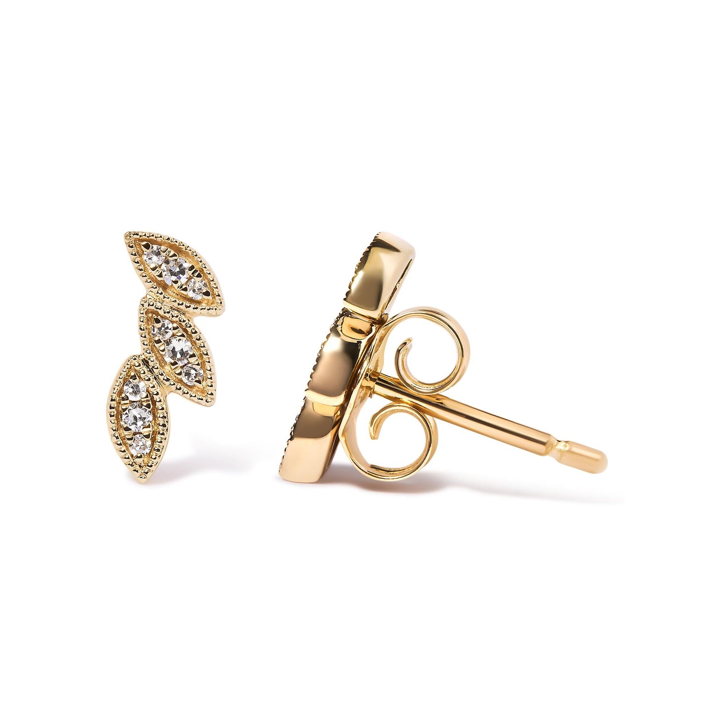 Diamond Triple Leaf Stud Earring