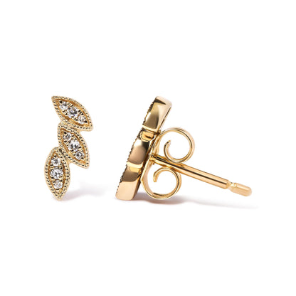 Diamond Triple Leaf Stud Earring