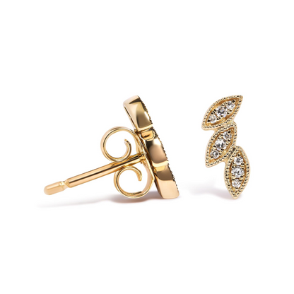 Diamond Triple Leaf Stud Earring