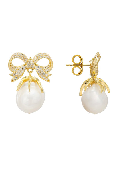 Ribbon and Bow Pearl Earrings