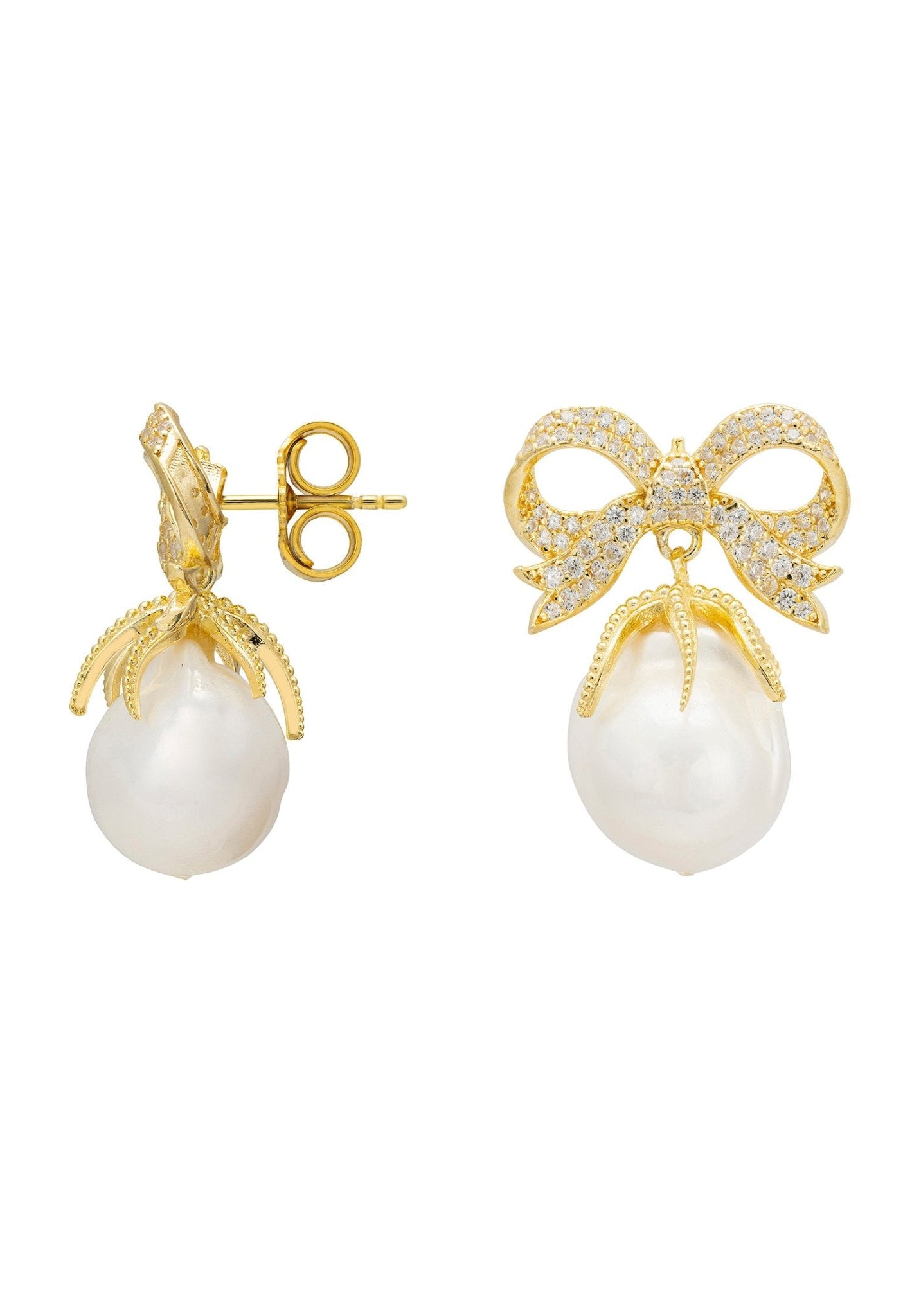 Ribbon and Bow Pearl Earrings