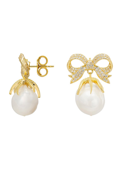 Ribbon and Bow Pearl Earrings