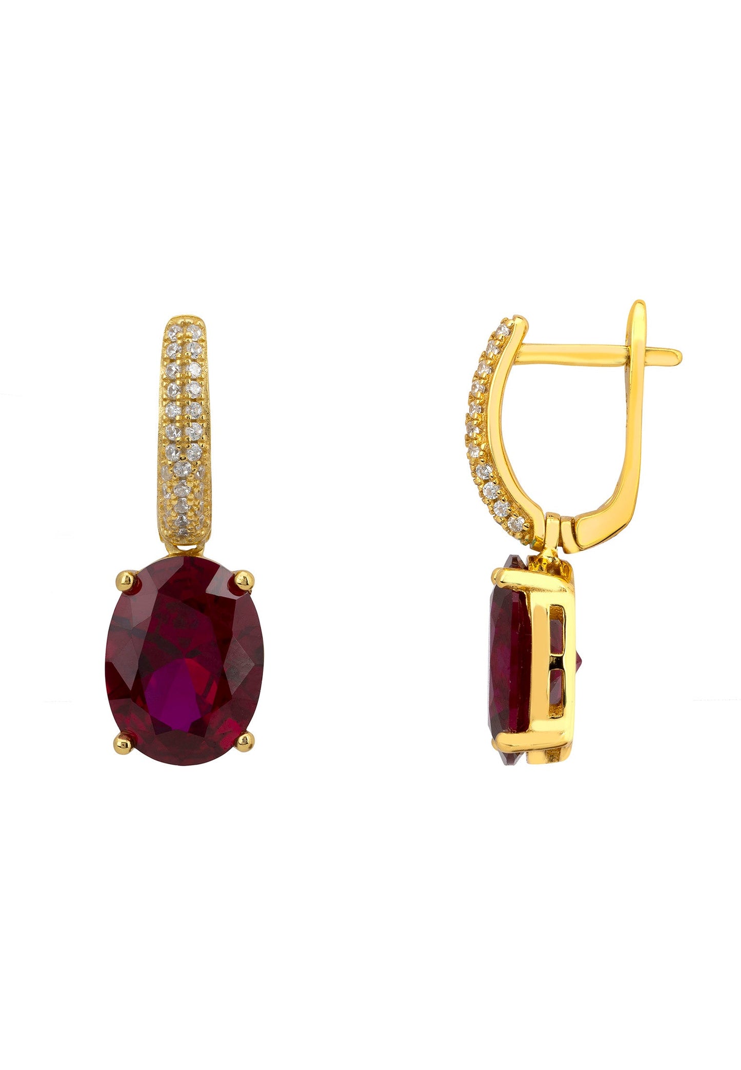 Ruby Oval Drop Earrings Gold