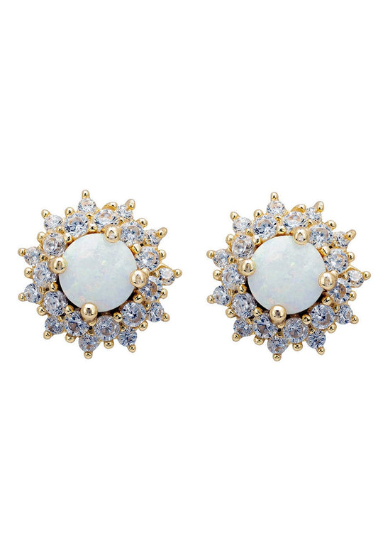 Opal and Flower Stud Earrings Gold