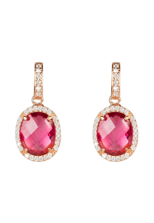 Pink Tourmaline Oval Gemstone Drop Earrings Rose Gold