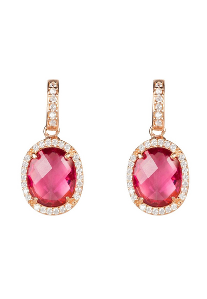 Pink Tourmaline Oval Gemstone Drop Earrings Rose Gold