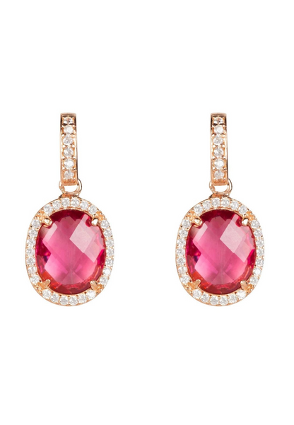 Pink Tourmaline Oval Gemstone Drop Earrings Rose Gold