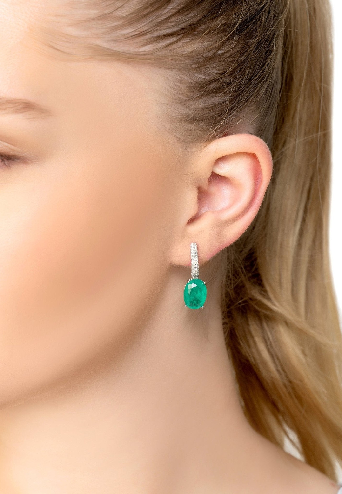 Colombian Emerald Oval Drop Earrings