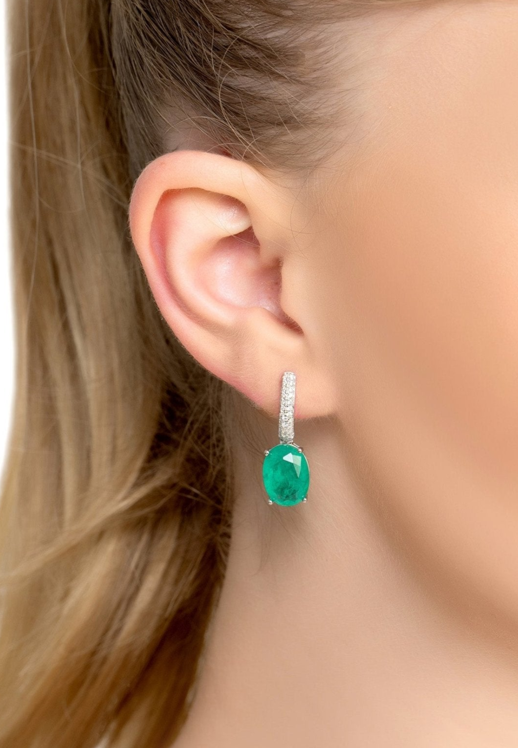 Colombian Emerald Oval Drop Earrings